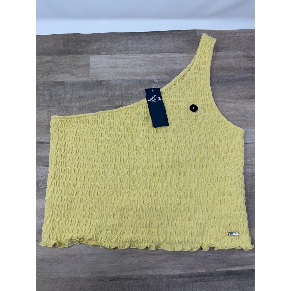 NWT Hollister‎ Women Ribbed Sleeveless Yellow One Shoulder Crop Top Size Large